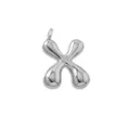 Close-up detail of a silver puffy letter X pendant, smooth glossy metal finish charm. - Letter X / Pendant Only (Without Chain) / Silver