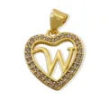 Gold plated heart letter W pendant charm, sparkling crystal pavé, ideal for DIY jewelry making. - Letter W (Pendant) / Gold
