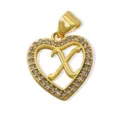 Gold-plated brass heart letter X pendant for DIY necklace bracelet jewelry making. - Letter X (Pendant) / Gold