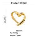 Vista dettagliata del ciondolo cuore in rame dorato con dimensioni 15.2x15.5mm e peso 1.5g. - Ciondolo Cuore Piatto (Stile 18)