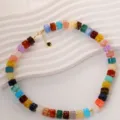 Collier ras du cou bohème en perles cylindriques acryliques colorées bijoux femme plage fête - Colliers de perles cylindriques / Multicolore