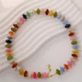 Collier de perles acryliques colorées avec perles métalliques dorées, bijoux vacances femme - Colliers de perles rondes plates / Multicolore