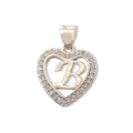 Silver Letter B Heart Pendant Rhinestone Alphabet Charm Necklace Jewelry Accessory - Letter B (Pendant) / Silver
