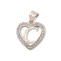 Heart-shaped letter C pendant with sparkling paved rhinestones, versatile DIY jewelry accessory. - Letter C (Pendant) / Silver