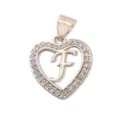 Silver tone heart shaped letter F pendant with clear cubic zirconia stones for DIY jewelry. - Letter F (Pendant) / Silver