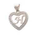 Silver tone heart letter H pendant necklace charm, sparkling cubic zirconia paved jewelry. - Letter H (Pendant) / Silver