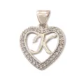 Silver color heart shaped pendant necklace charm featuring elegant letter K with sparkling stones. - Letter K (Pendant) / Silver
