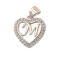 Heart Shaped Letter M Pendant Necklace Gold Plated Rhinestone DIY Jewelry Gift! - Letter M (Pendant) / Silver