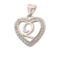 Heart Shaped Letter Q Pendant Silver Tone CZ Paved Charm DIY Necklace Bracelet Jewelry - Letter Q (Pendant Only) / Silver