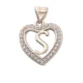 Silver heart initial S pendant necklace charm sparkling cubic zirconia jewelry gift for women. - Letter S (Pendant Only) / Silver
