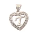 Silver-plated heart initial T pendant necklace sparkling cubic zirconia fashion jewelry - Letter T (Pendant Only) / Silver