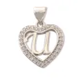 Gold plated brass heart initial letter U pendant, elegant DIY jewelry for necklace & bracelet. - Letter U (Pendant Only) / Silver