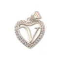 Heart letter V pendant charm sparkling crystal pavé silver tone fashion jewelry accessory - Letter V (Pendant Only) / Silver