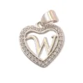 Silver-tone heart letter W pendant necklace charm, dazzling micro-pave crystal fashion jewelry. - Letter W (Pendant Only) / Silver