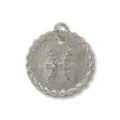 Close up detail of a silver tone Pisces zodiac round pendant with micro pave zirconia. - White Gold / Pisces