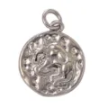 Taurus zodiac sign metal pendant detail, vintage silver tone round charm for DIY jewelry making. - Taurus