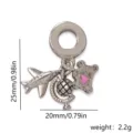 Travel theme charm pendant detail showing airplane globe suitcase design and dimensions. - Style 5 (Plane Earth Suitcase)