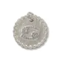 Detailed view of the Cancer zodiac coin pendant, micro-set cubic zirconia, silver finish. - White Gold / Cancer