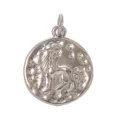 Silver leo zodiac coin pendant detail shot, vintage style metal charm for DIY necklace jewelry. - Leo