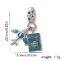 Detailed shot of airplane and passport metal charm with blue enamel for DIY jewelry making. - Style 8 (Plane Passport Dark Blue)