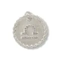 Libra zodiac pendant detail shot, sparkling cubic zirconia micro pave, silver tone medal charm. - White Gold / Libra