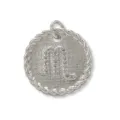 Exquisite silver tone micro pave zirconia Scorpio zodiac round pendant detail close up. - White Gold / Scorpio
