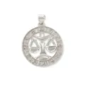 Gedetailleerd overzicht van de zilveren Weegschaal dierenriem hanger met ajour design. - Zilver / Weegschaal