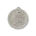 Close-up of the exquisite rhinestone paved zodiac pendant showing fine metal texture details. - White Gold / Capricorn