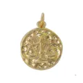 Close-up of gold-plated Libra zodiac sign pendant, textured coin charm for DIY jewelry making. - Libra