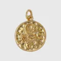Detailed shot of a gold-plated vintage Scorpio zodiac coin pendant charm for DIY jewelry making. - Scorpio
