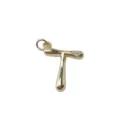 Gold Letter T Pendant 18K Plated Brass Small Rhinestone Charm DIY Necklace Jewelry Detail - Letter T / Gold