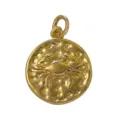 Gold plated zodiac pendant charm, Cancer crab design coin necklace jewelry accessory. - Cancer