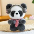 Cute plush panda toy with headphones and pink scarf soft doll pendant for desktop decor - Panda
