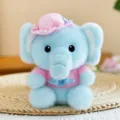 Cute blue elephant plush toy cute stuffed animal doll with pink hat and shirt for kids. - Elephant