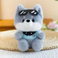 Cute gray plush toy doll with sunglasses and blue sweater, soft desktop companion plushie. - Grey Wolf