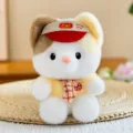 Cute plush cat toy doll with visor and tie, soft stuffed animal for desk decor and room display. - Calico Cat