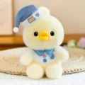 Cute yellow duck plush toy with blue sleeping cap and collar, soft stuffed animal doll for kids. - Yellow Chicken