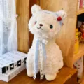 Cute fluffy lamb plush toy with blue checkered headband and sweet bow decoration for gift. - White Headscarf Style / 26cm