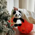 Cute panda plush keychain, fluffy cartoon animal toy bag charm with braided strap. - Panda
