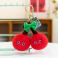 Porte-clés cerise en peluche mignon avec nœud vert, pendentif de sac à dos doux, super cadeau. - Cerise / Pendentif de qualité supérieure 4 pouces