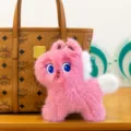 Cute pink plush horse bag charm fluffy pony keychain with embroidered eyes for keys and backpacks. - Pony Keychain - Dusty Pink Basic Style