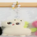 Cute plush pony keychain with pearl strap bag charm and soft stuffed animal pendant accessory - Pony Keychain - White + Pearl White Chain