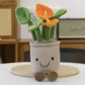 Süßes Plüsch Topfpflanzen Spielzeug mit lächelndem Blumentopf Design, weiche Deko. - Anthurie Orange 35 cm
