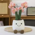 Süßes Topfblumen Plüschtier mit lachendem Topf, weiche Plüschanlage Puppe für Zimmerdeko. - Orchidee Rosa 35 cm