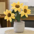 Süße Plüsch Sonnenblume Topfpflanze mit lachendem Gesicht, weicher Kordstiel, schöne Deko. - Sonnenblume im beigen Topf (30 cm)