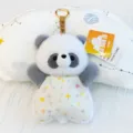 Cute panda plush toy keychain with star bib, soft fluffy stuffed animal bag pendant. - Beanbag Panda
