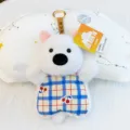 Cute white plush puppy doll keychain with plaid apron, soft comforting toy for kids gift. - Beanbag Westie