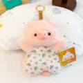 Cute pink pig plush toy beanbag doll with keyring and floral body for kids and baby gifts. - Bean Bag Pink Pig Plush