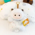 Cute plush animal doll keychain, soft fluffy toy pendant with hanging strap and tag for kids. - Bean Bag White Sheep Plush