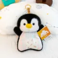 Cute penguin plush toy keychain with plaid belly and metal clasp, soft bag pendant charm. - Bean Bag Penguin